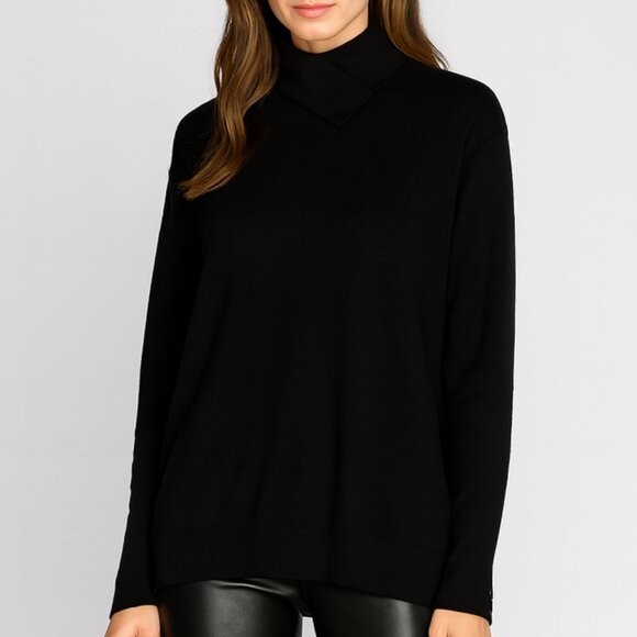 NWOT Zara Knit Mock Neck Classic Black Pullover Sweater - Picture 1 of 9